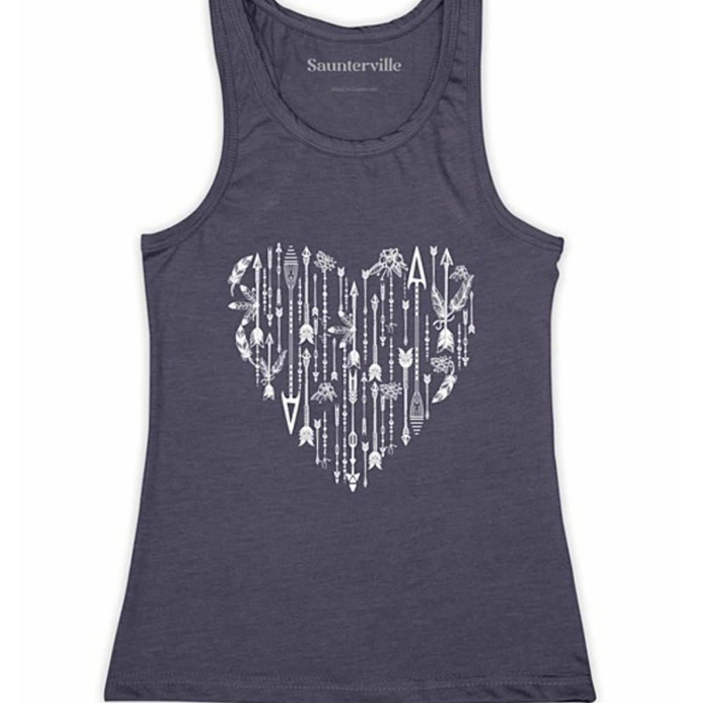 🌷SAUNTERVILLE - Heather Navy Arrow Heart Racetrack Tank - 2XL